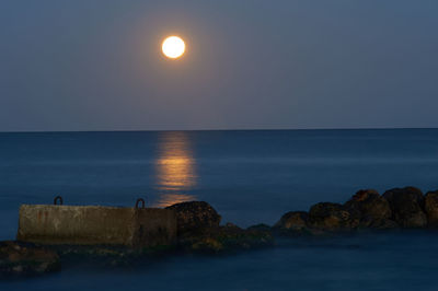 Scenic view of sea against clear sky at sunset