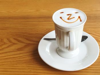 High angle view of coffee on table