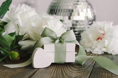 Close-up of christmas decorations on table