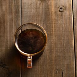 High angle view of coffee on table