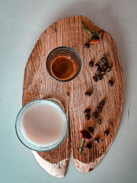 High angle view of coffee cup on table