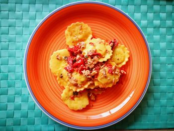 Directly above shot of breakfast in plate on table