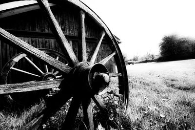 Close-up of wheel on field