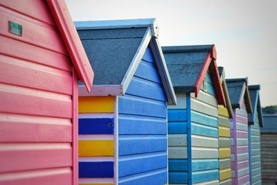 Close-up of beach huts