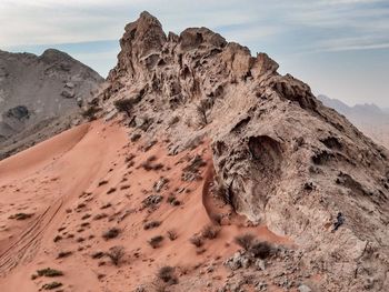 Rock formations in desert against sky