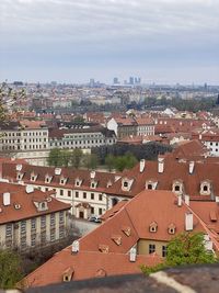 High angle view of townscape against sky