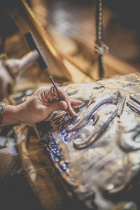 Elevated view of a sculptor at work