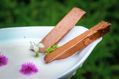 High angle view of ice cream on table