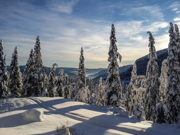 Scenic view of snow covered mountains against sky