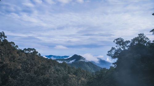 Scenic view of mountains against cloudy sky