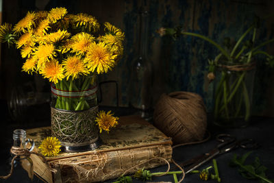 Close-up of sunflowers on table