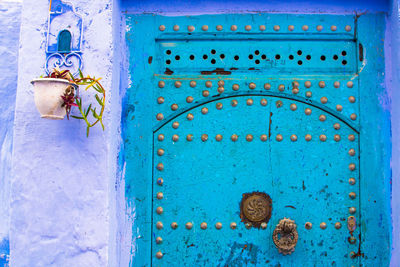 Close-up of old blue door