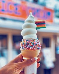 Close-up of hand holding ice cream