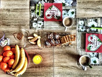 High angle view of fruits on table