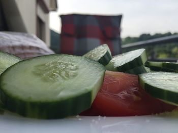 Close-up of fruits in plate on table