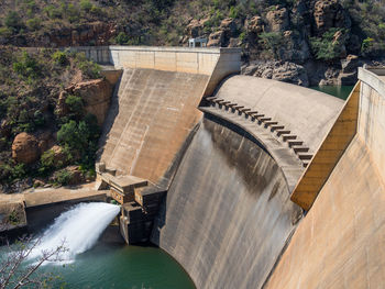 High angle view of dam by blyde river, south africa