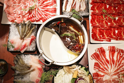 High angle view of food on table