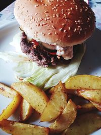 Close-up of burger on plate