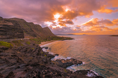 Scenic view of sea against sky during sunset