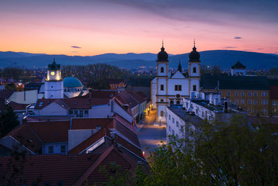 View of the old town of trencin from castle hill, slovakia.