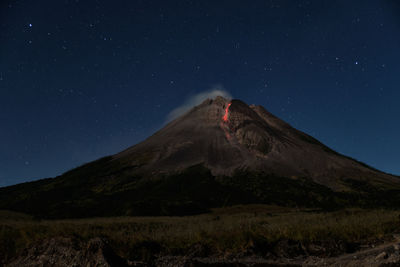 Mount merapi erupts with high intensity at night during a full moon. 