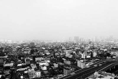 High angle view of cityscape against clear sky