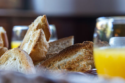 Close-up of food served on table