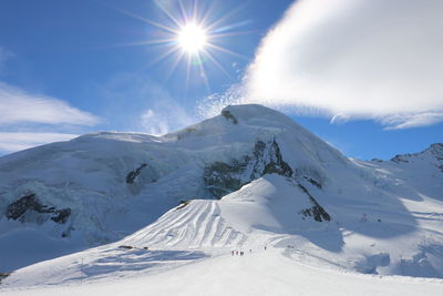 Scenic view of snow mountains against sky