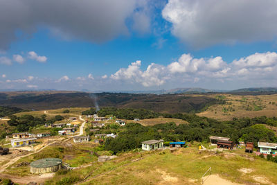 High angle view of townscape against sky