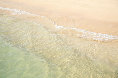 High angle view of waves rushing towards shore