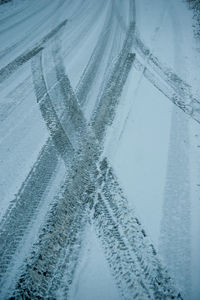 High angle view of snow covered landscape