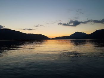 Scenic view of lake against sky during sunset