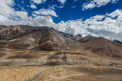 Road in himalayas near kardung la pass. ladakh, india