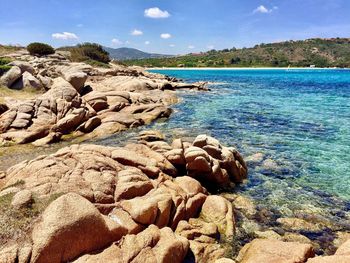 Scenic view of sea against blue sky