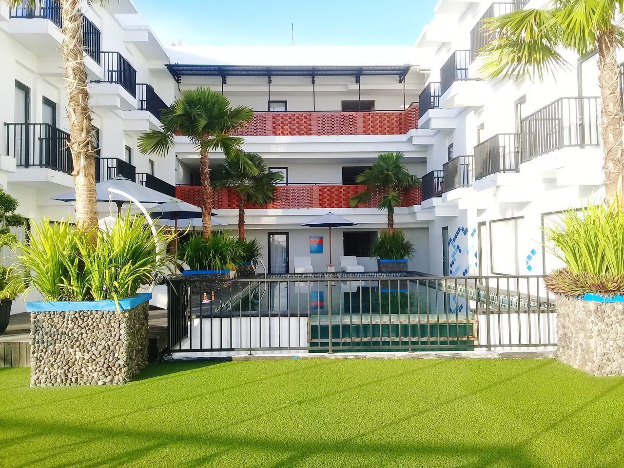 POTTED PLANTS ON LAWN OF BUILDING