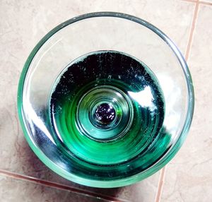 High angle view of wine glass on table