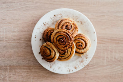 High angle view of bread in plate on table