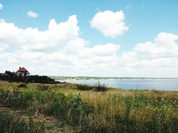 Scenic view of land against sky