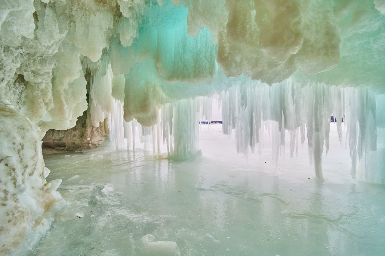 cave, ice cave, water, ice, freezing, formation, beauty in nature, nature, frozen, cold temperature, environment, geology, no people, speleothem, travel, rock, scenics - nature, outdoors, travel destinations, tranquility, landscape, winter, stalactite
