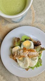 High angle view of food in plate on table