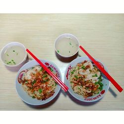 High angle view of food served in plate