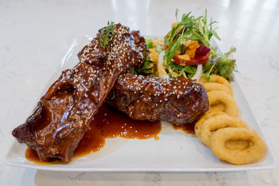 Close-up of food served in plate