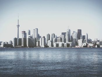 View of city skyline against clear sky