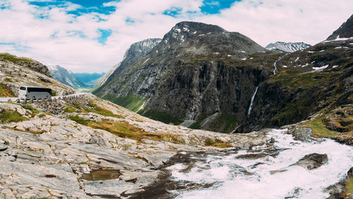 Scenic view of snowcapped mountains against sky