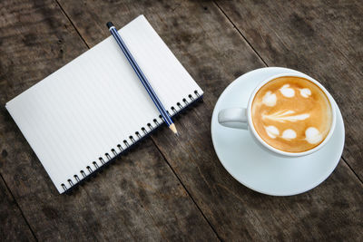 High angle view of coffee on table