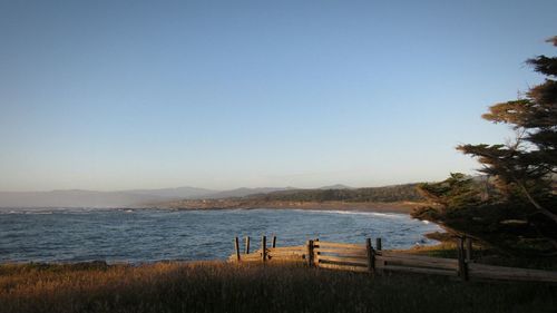 Scenic view of lake against clear sky