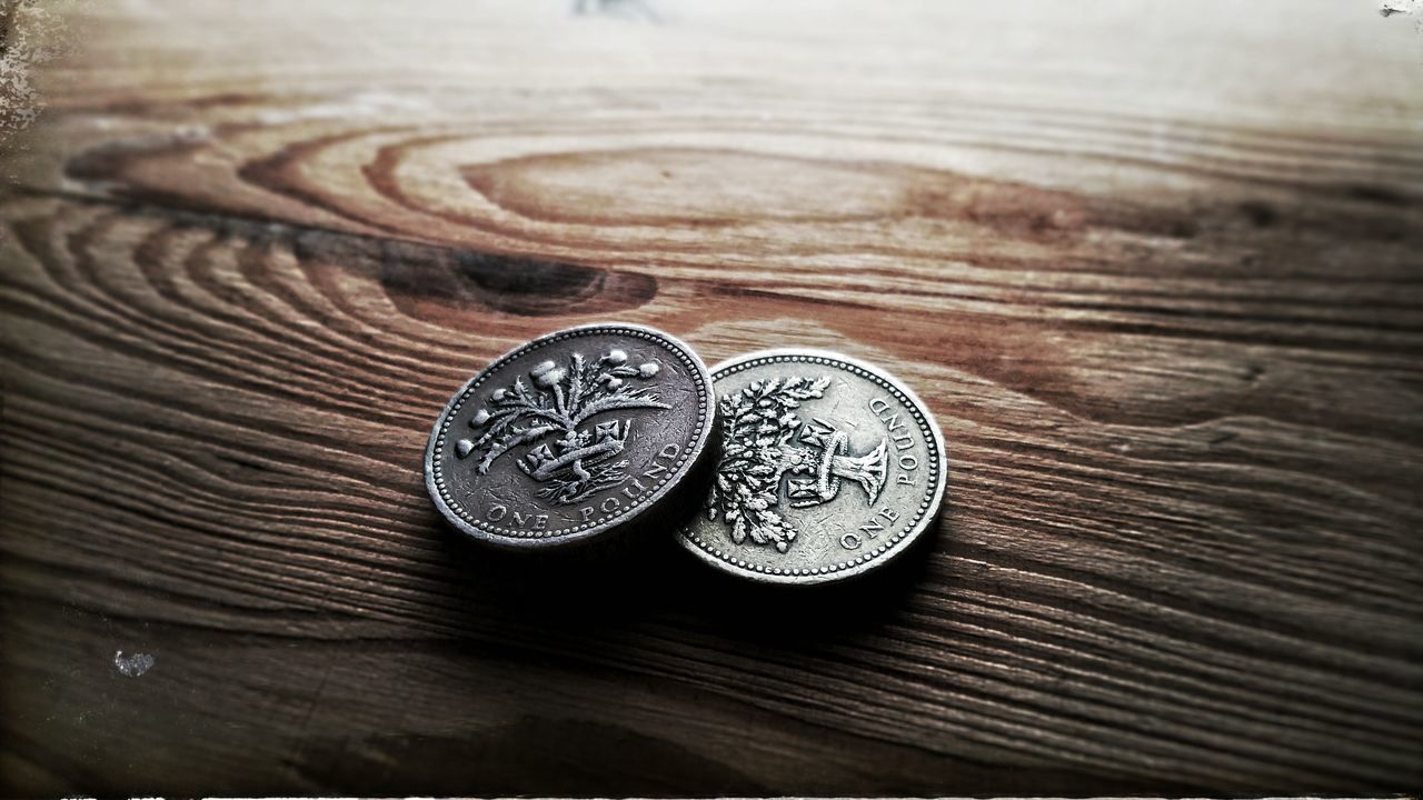 indoors, close-up, table, still life, wood - material, text, communication, metal, finance, number, coin, western script, wooden, single object, high angle view, old, no people, full frame, old-fashioned, textured