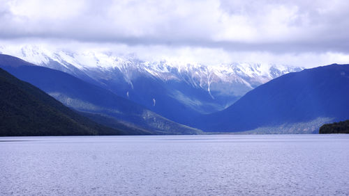 Scenic view of snowcapped mountains against sky