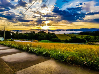 Scenic view of field against sky during sunset