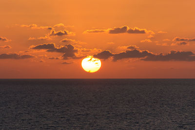 Scenic view of sea against orange sky